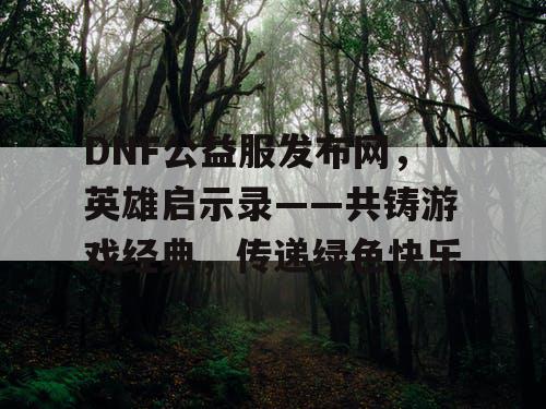 DNF公益服发布网，英雄启示录——共铸游戏经典，传递绿色快乐