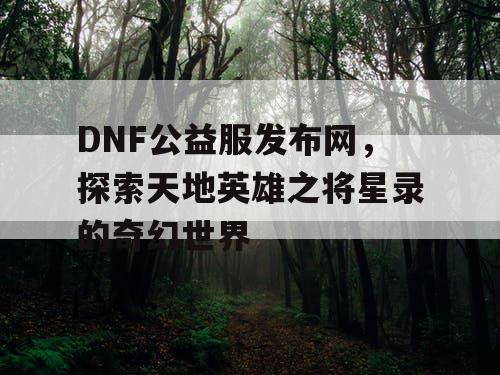 DNF公益服发布网，探索天地英雄之将星录的奇幻世界