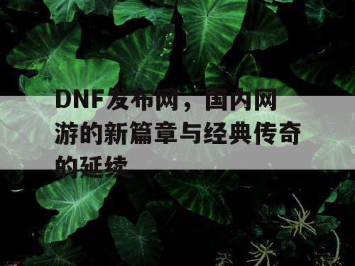 DNF发布网，国内网游的新篇章与经典传奇的延续